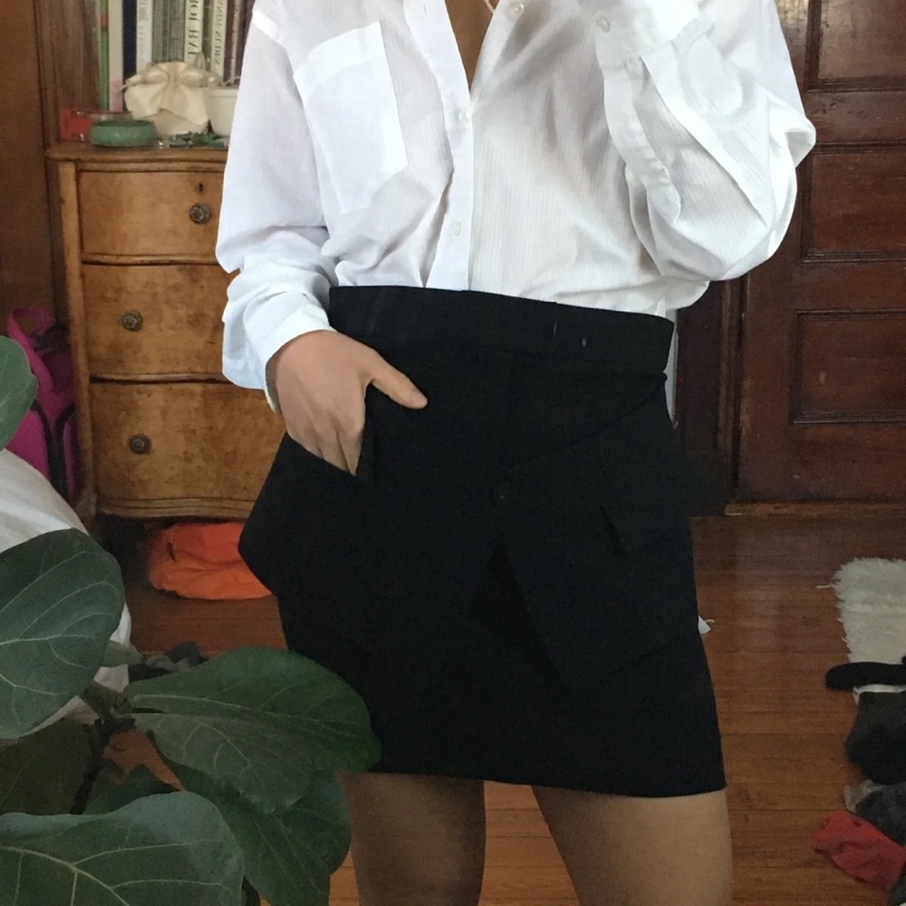 SOLDJean Paul Gaultier Femme black miniskirt IT40 28" waist trompe l'oeil tuxedo